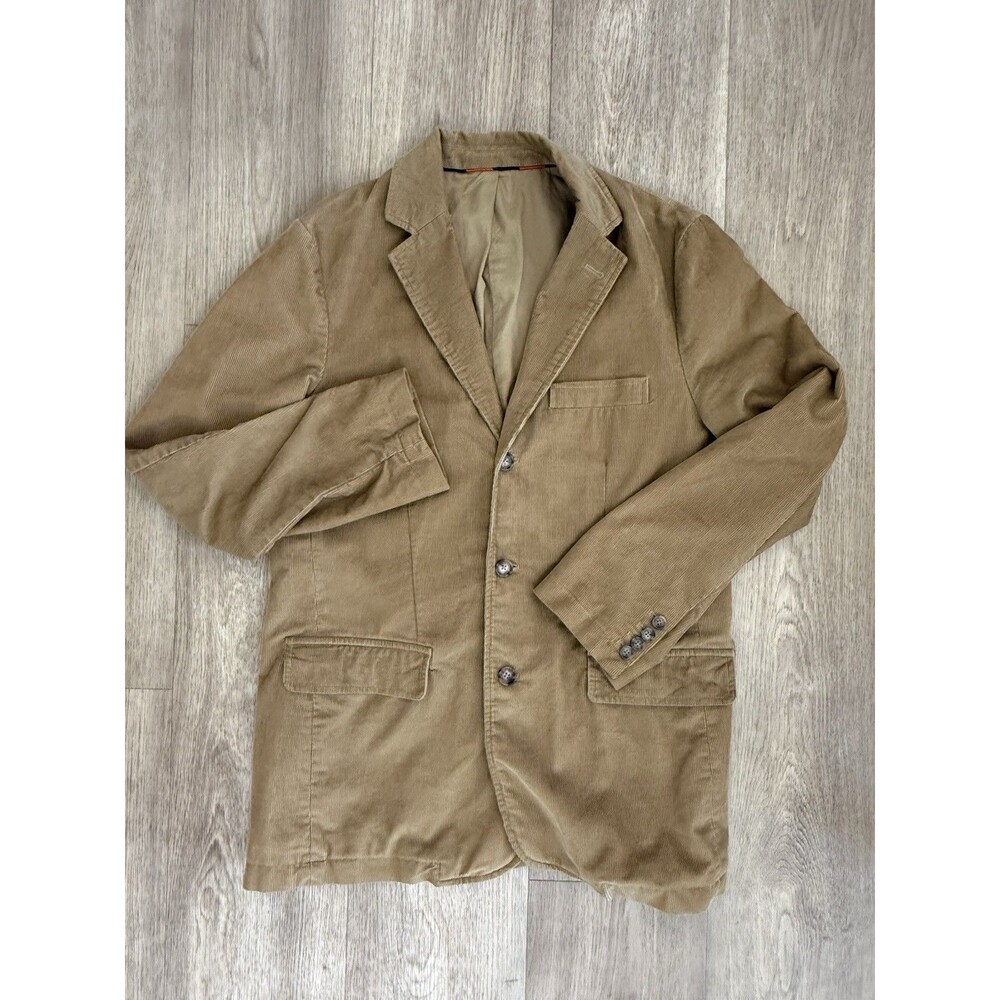 J Crew Blazer Mens Medium Tan Corduroy 3 Button 100% Cotton Sport Coat Jacket